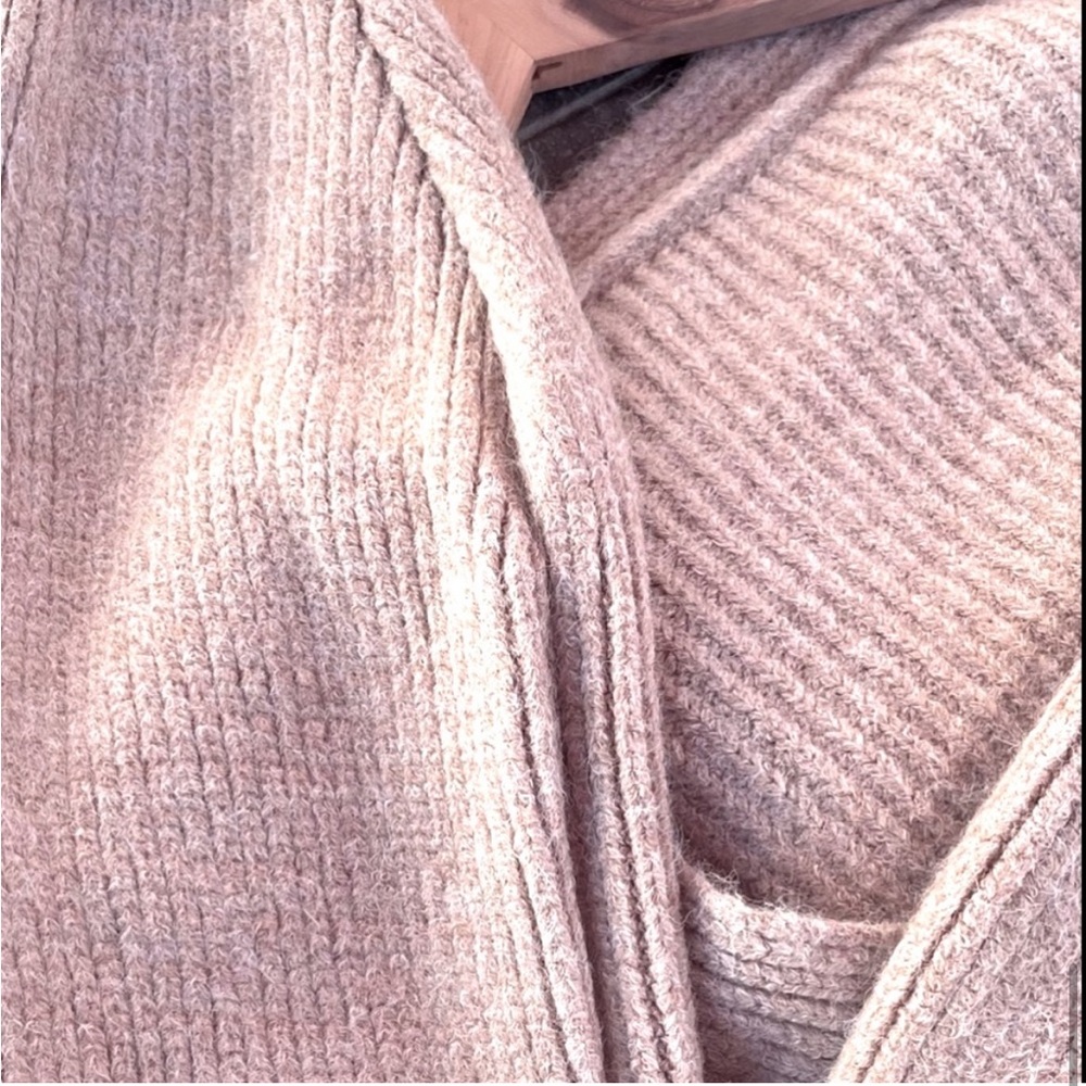 GORGEOUS Chunky Thick Oversized Long Over Knee Rib Tan soft Fuzzy Cardigan Coat - Picture 7 of 13